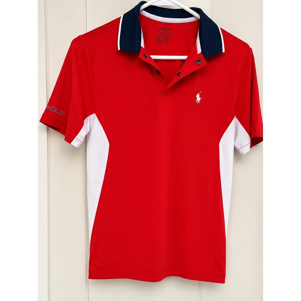 Polo Ralph Lauren Kids Performance Red Navy White Polo Shirt Size M 10-12